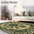 Dark Green Sunburst Floral Scroll Rug