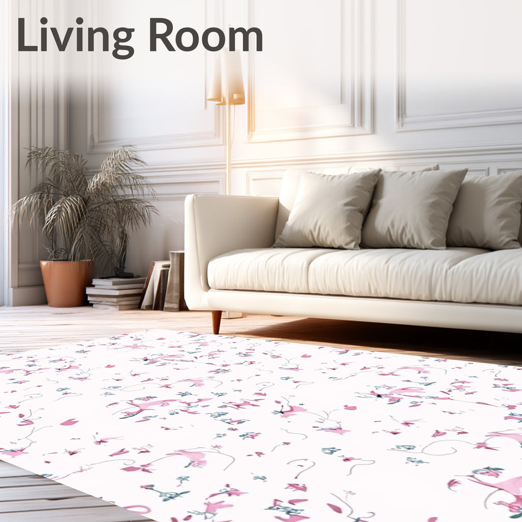 Whimsical pink and blue floral scatter Rug