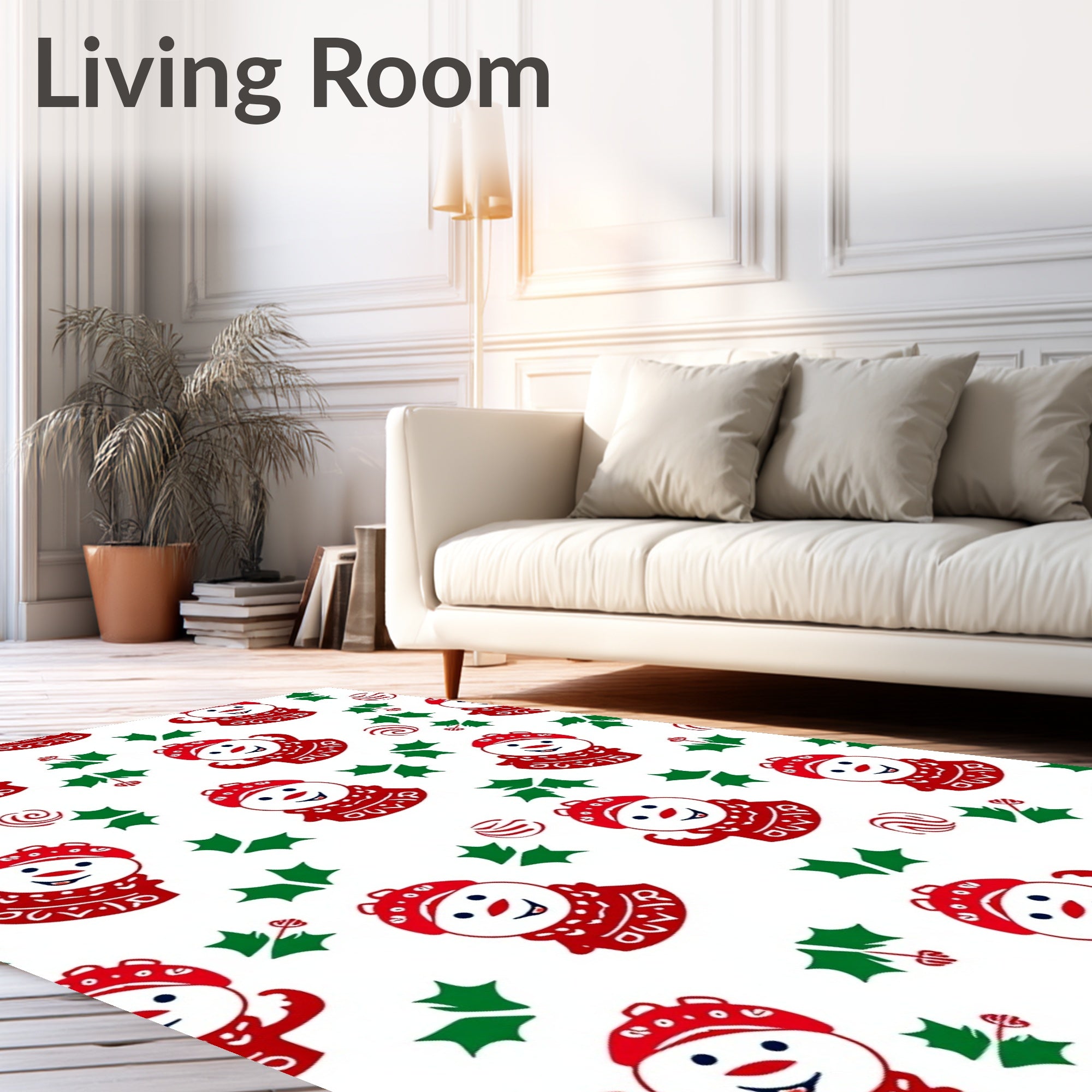 Red White Holly Snowman Repeat Rug