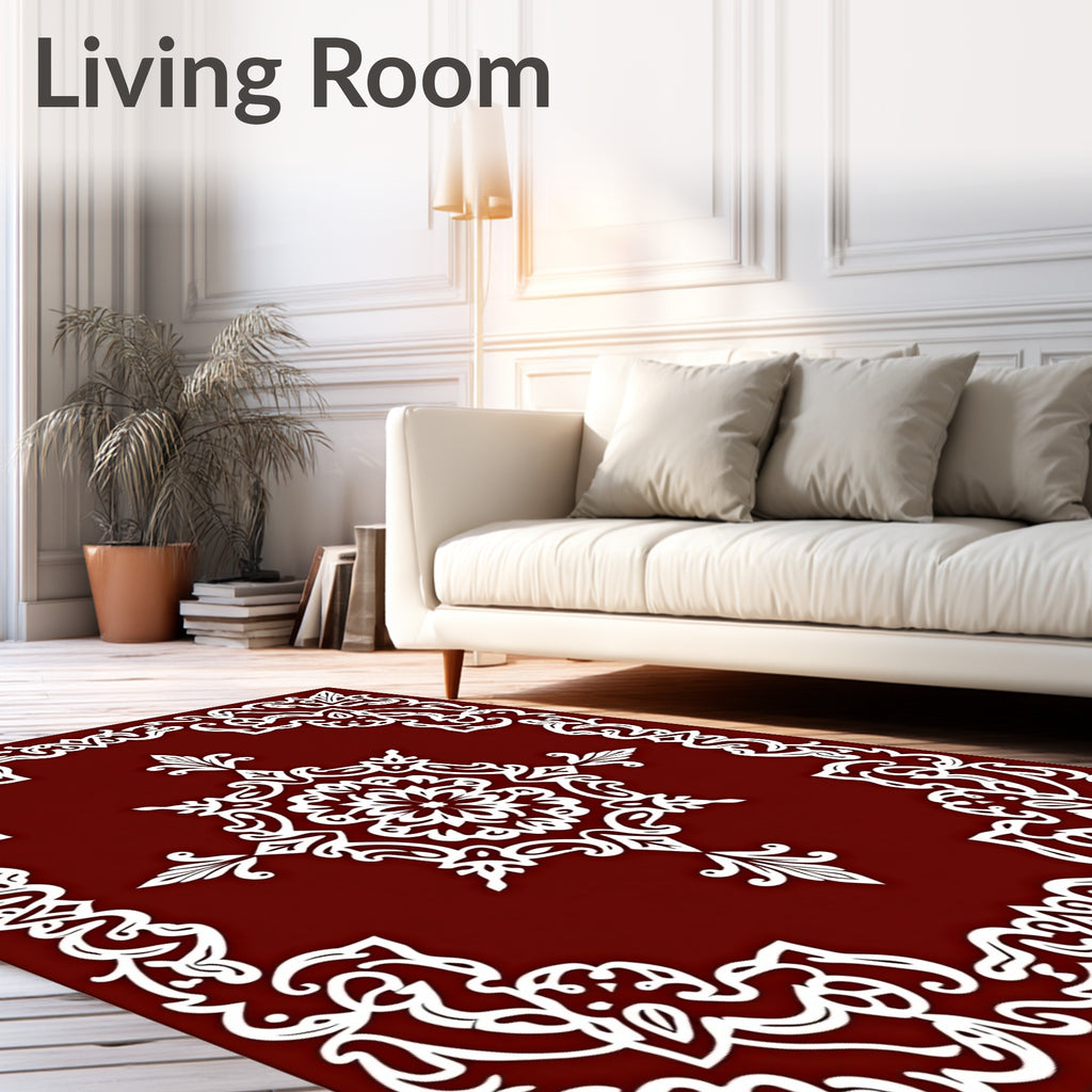 Deep Red Floral Lace Medallion Rug