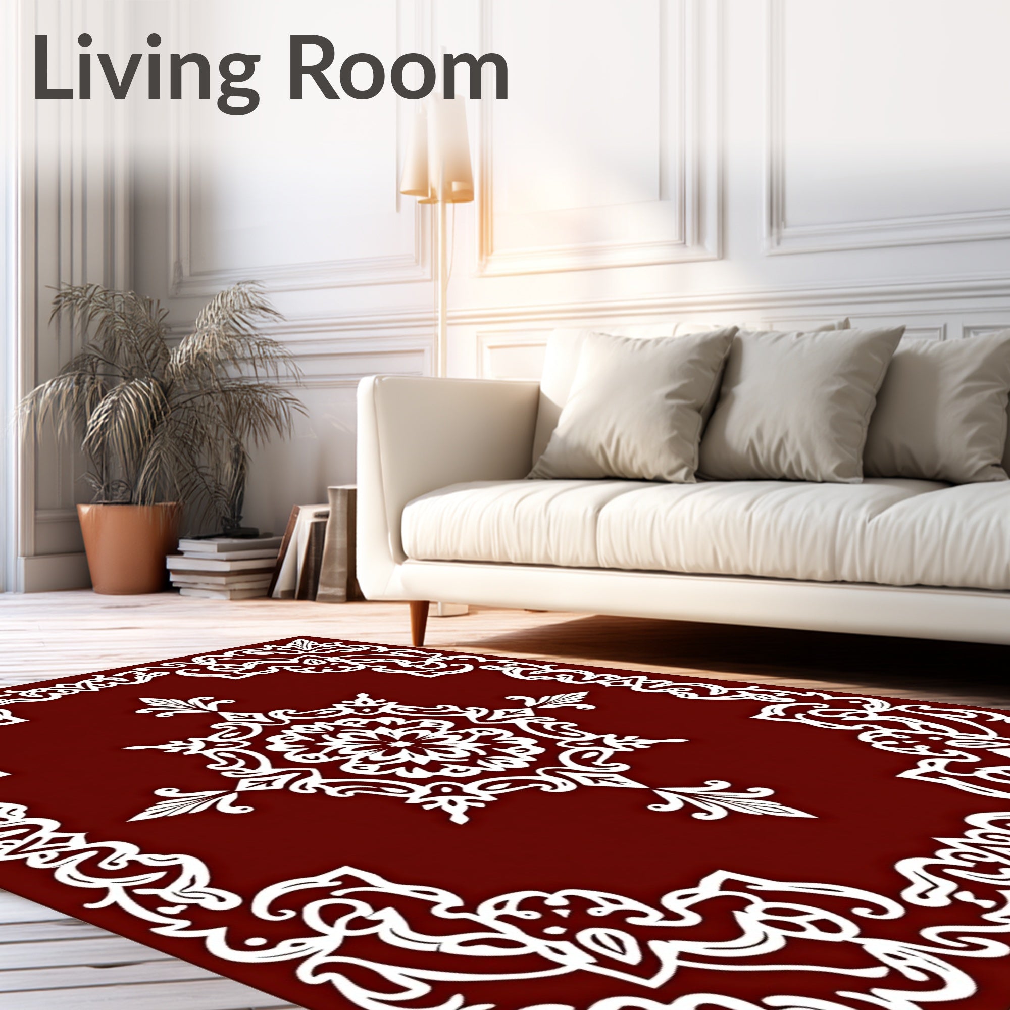 Deep Red Floral Lace Medallion Rug