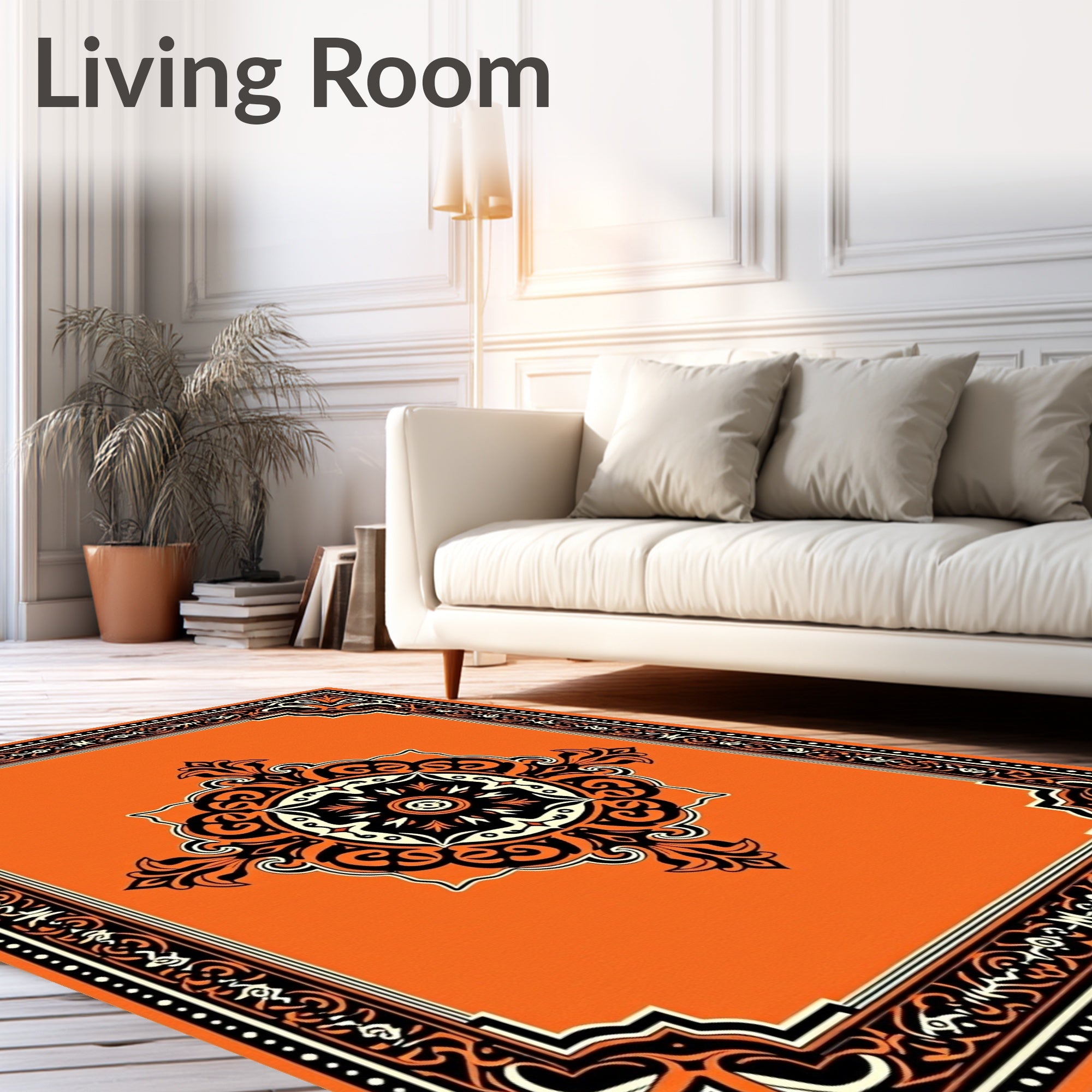 Bold Orange Scrollwork Medallion Rug