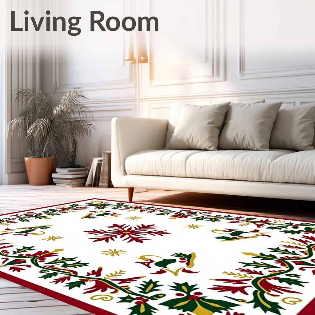 Festive Holly Reindeer Snowflake Medallion Rug