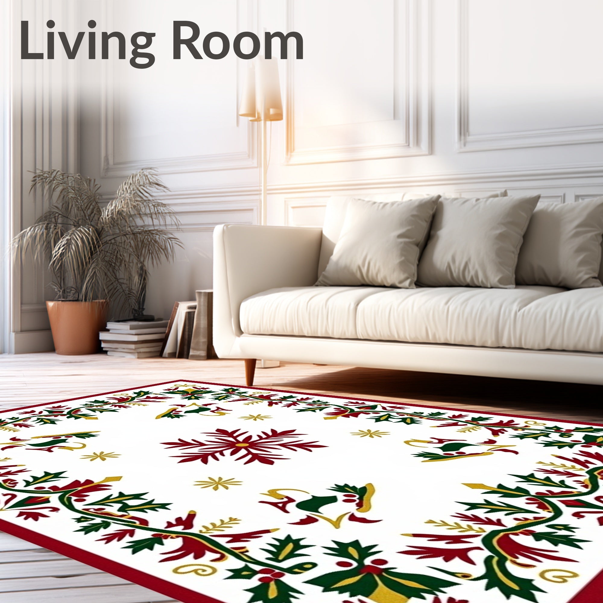 Festive Holly Reindeer Snowflake Medallion Rug