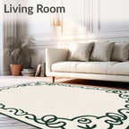 Dark Green Ornate Scroll Border Rug