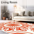 Crimson Sunburst Medallion Folk Rug