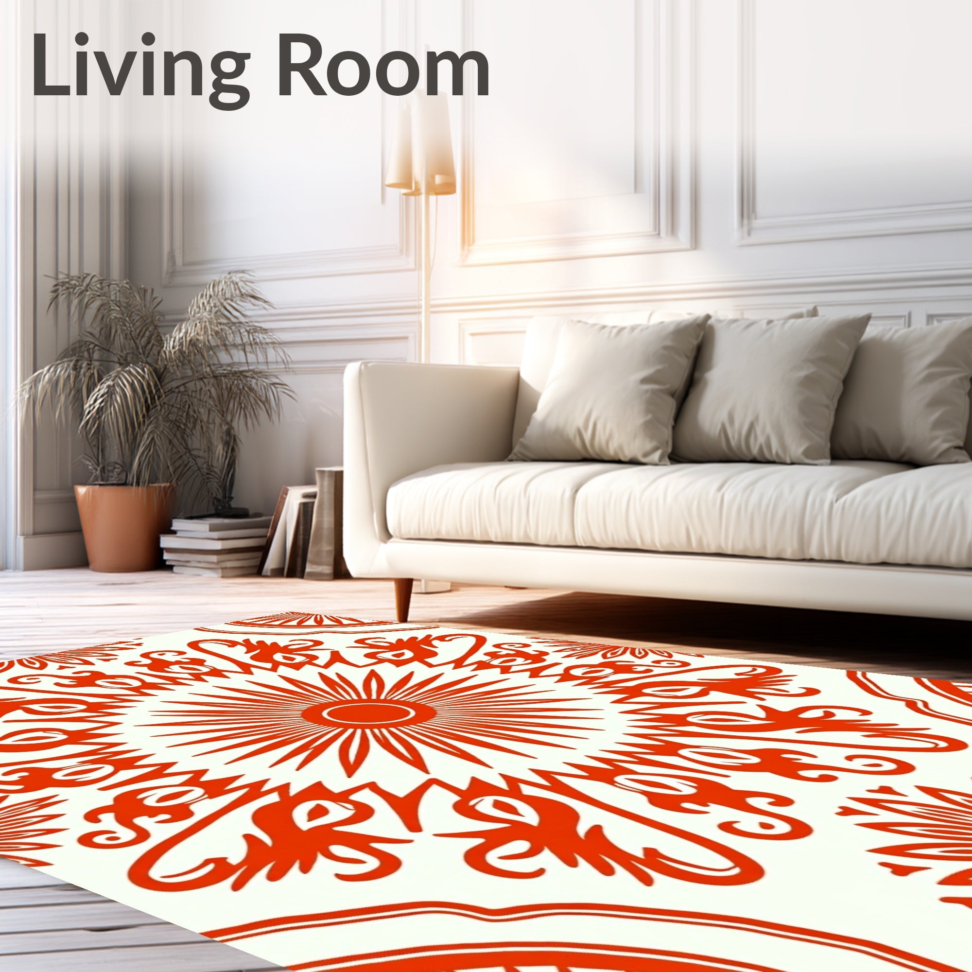 Crimson Sunburst Medallion Folk Rug