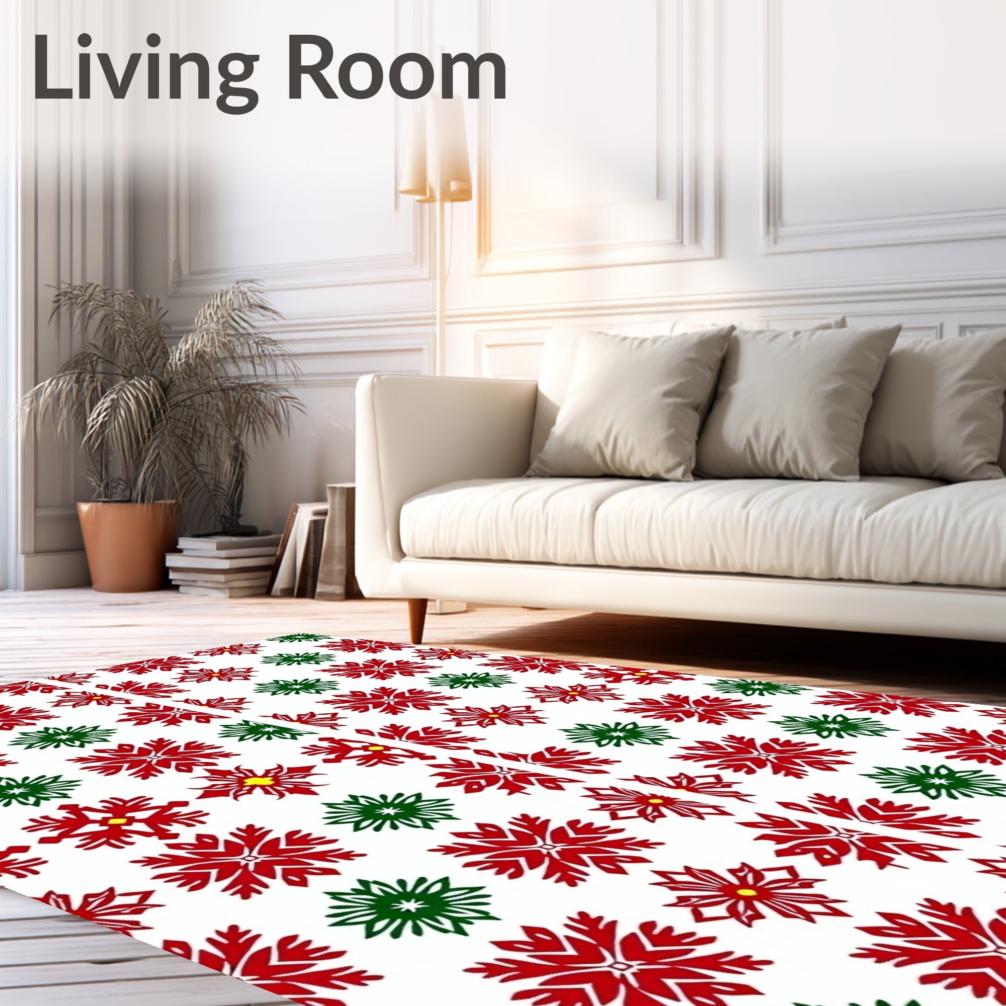 Red Green Snowflake Holiday Art Rug