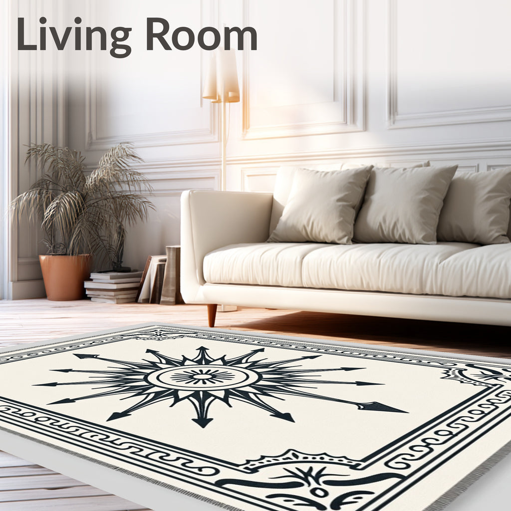 Black Minimalist Starburst Compass Rug
