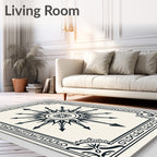 Black Minimalist Starburst Compass Rug