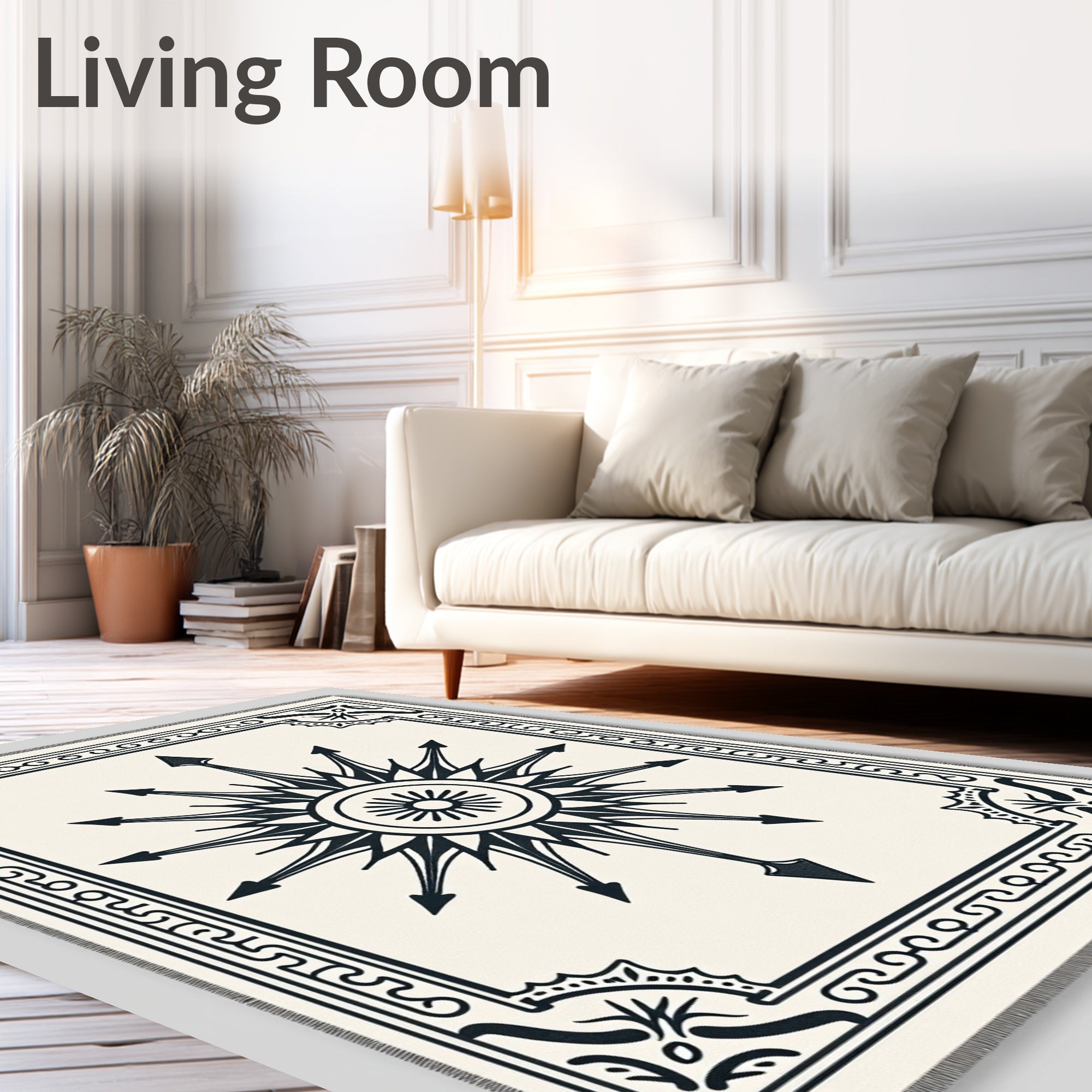 Black Minimalist Starburst Compass Rug