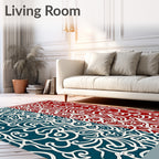 Crimson Teal Scrolls Medallion Rug
