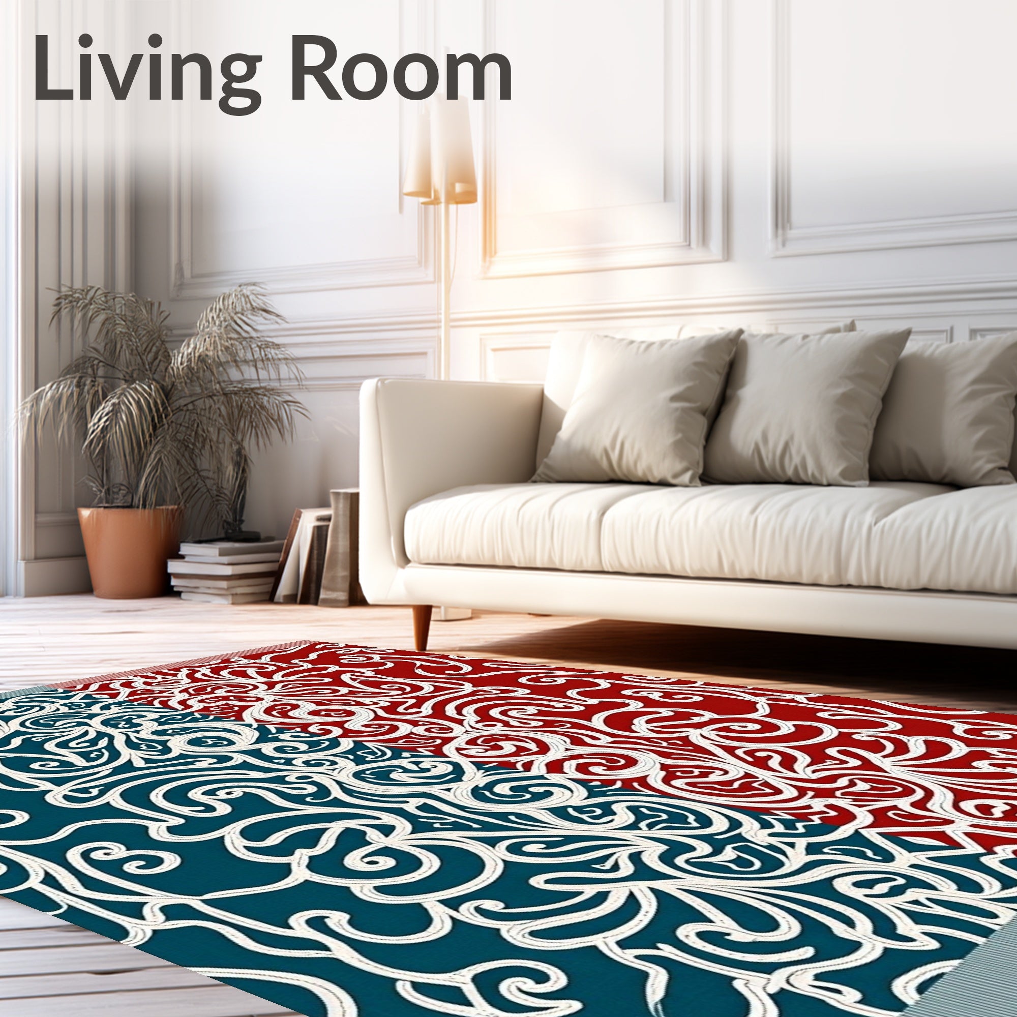 Crimson Teal Scrolls Medallion Rug