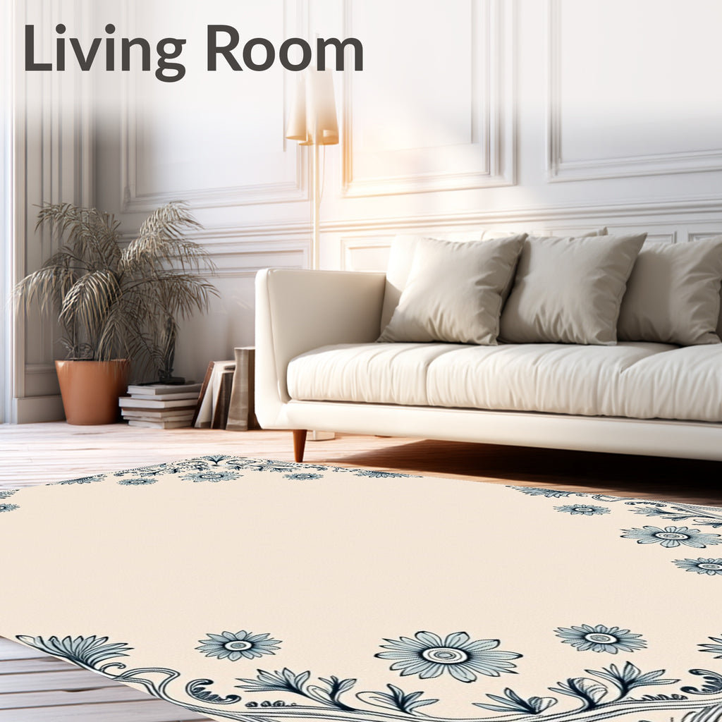 Pale Blue Floral Swirl Border Rug