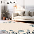 Pale Blue Floral Swirl Border Rug