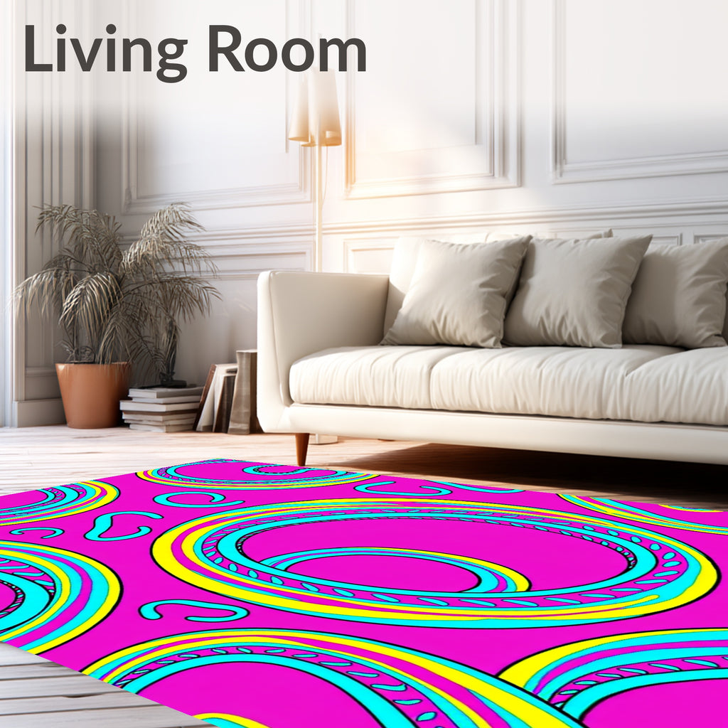 Vibrant Pink Swirls With Yellow Accents Rug