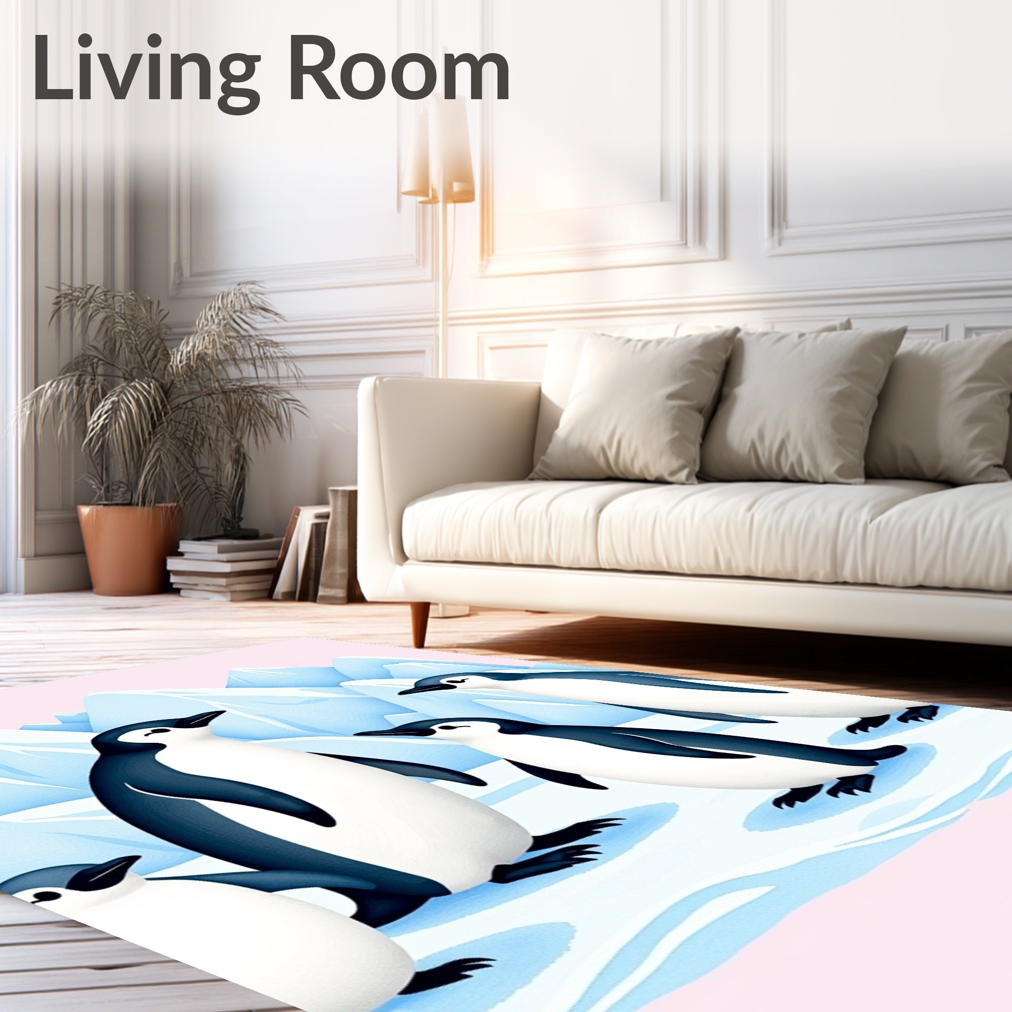 Whimsical Penguin Family Iceberg Scene Rug