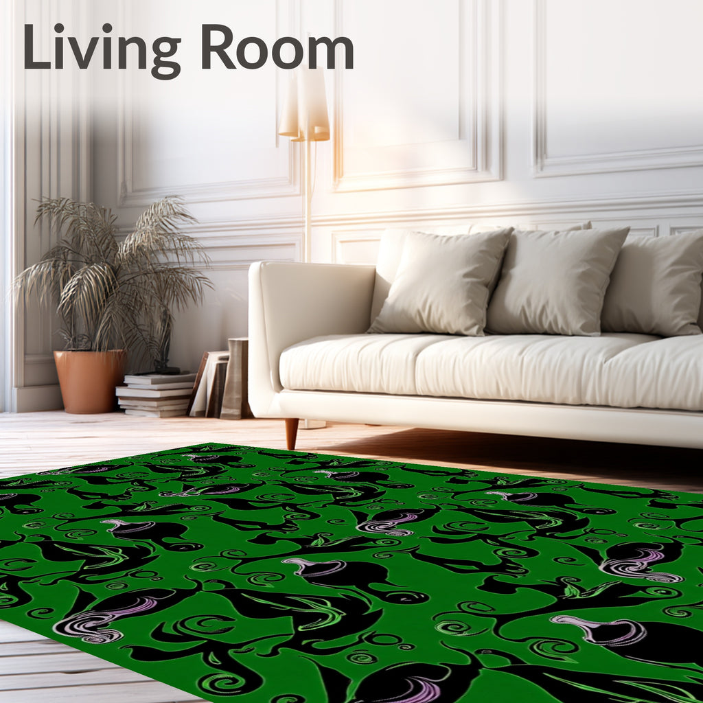 Whimsical Black Swirl Cauldron Garden Rug