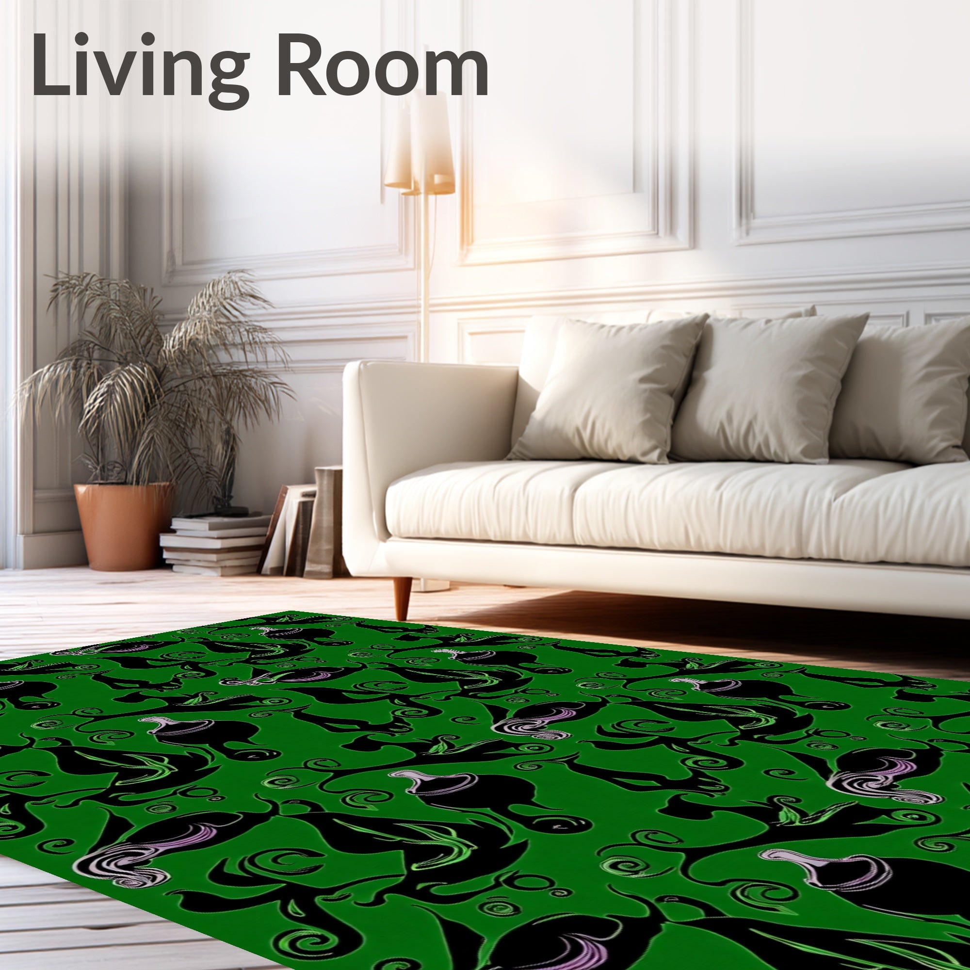 Whimsical Black Swirl Cauldron Garden Rug