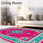 Vibrant Pink Turquoise Floral Border Rug