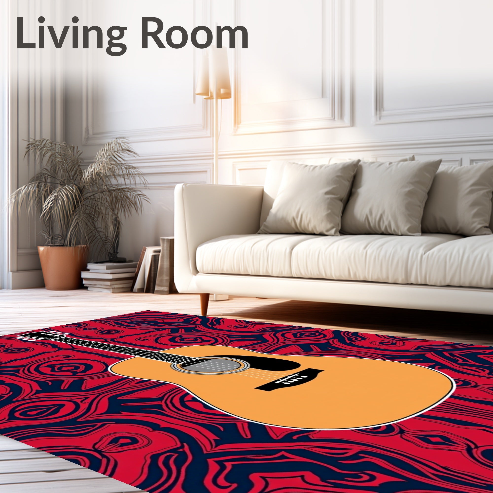Vibrant Red Blue Abstract Guitar Rug