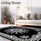 Black White Ornate Floral Mandala Rug