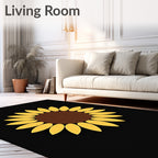 Bold Yellow Sunflower Black Background Rug