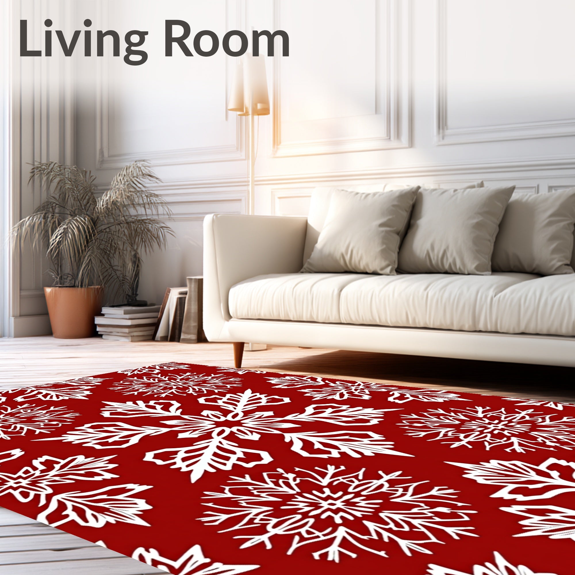 Red White Snowflake Winter Repeat Rug
