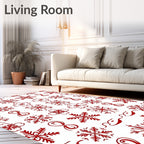 Red Snowflake Floral Symmetry Rug