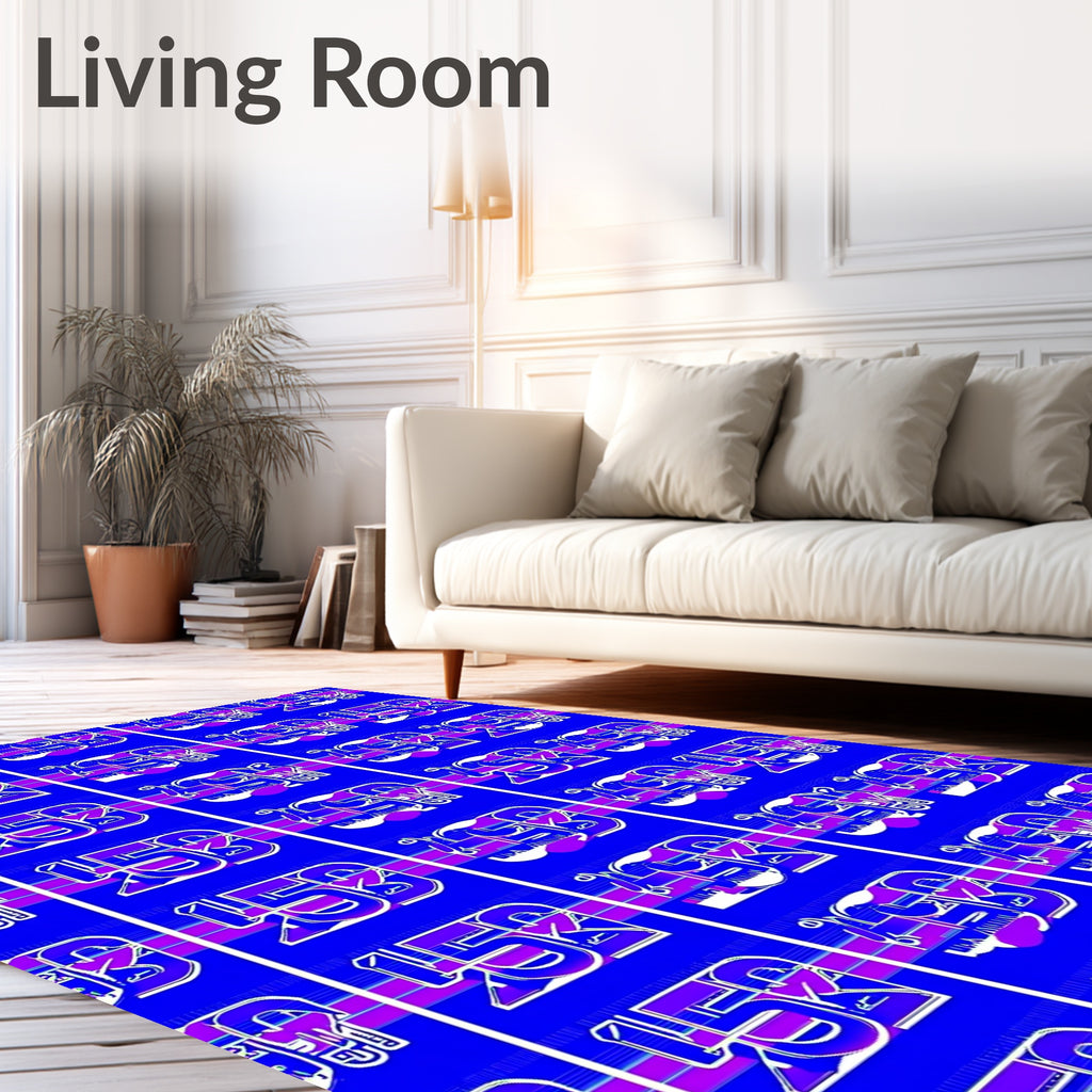 Retro Blue Purple Abstract Numbers Rug