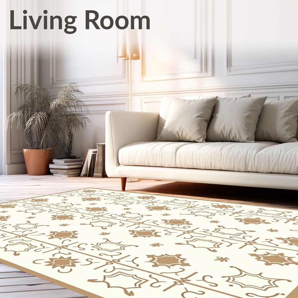 Elegant White Gold Medallion Lattice Rug