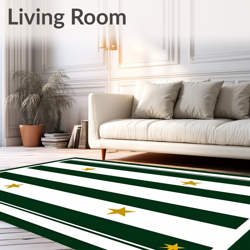 Elegant Green White Striped Star Rug
