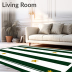 Elegant Green White Striped Star Rug