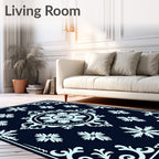 Dark Blue Floral Medallion Mandala Rug