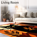Black Cat Halloween Moon Bats Rug