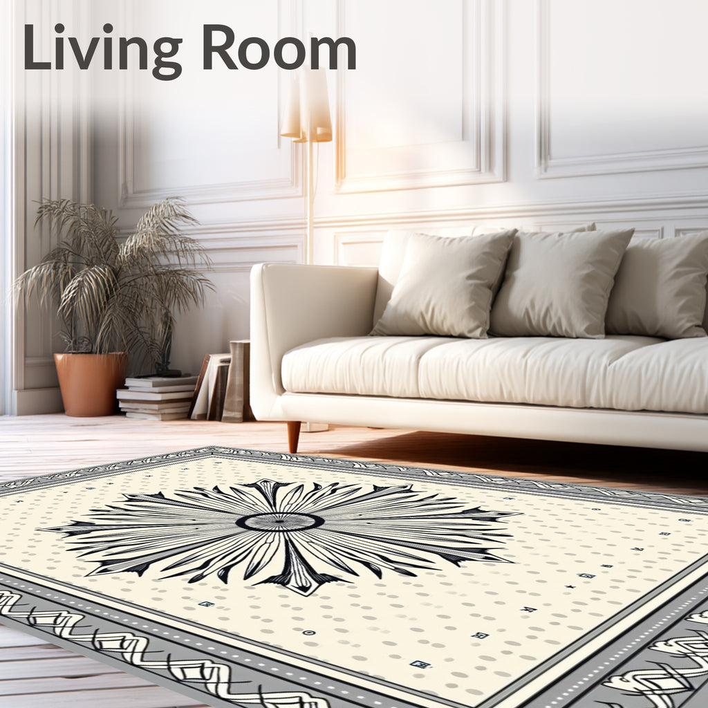 Monochromatic Sunburst Mandala Frame Rug