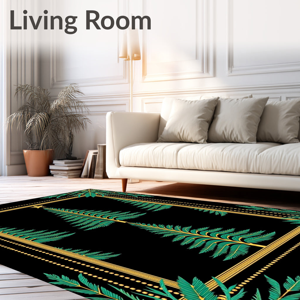Green Pine Trees Gold Border Rug