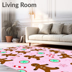 Pink Gingerbread Man Candy Cane Medley Rug