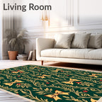 Emerald Green Gold Bow Botanical Rug