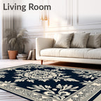 Classic Ivory Floral Medallion Navy Rug