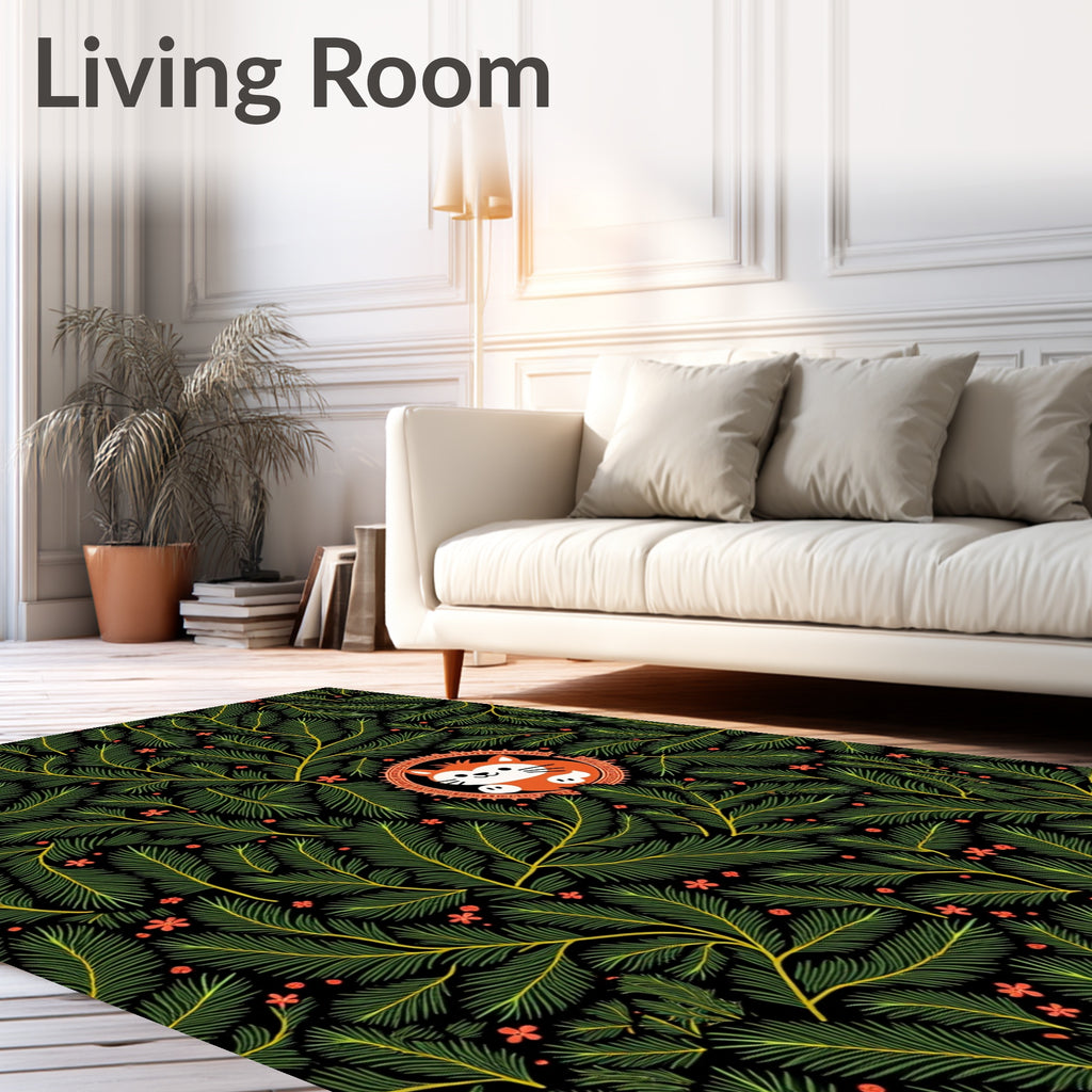 Whimsical Orange Cat Pine Branch Rug