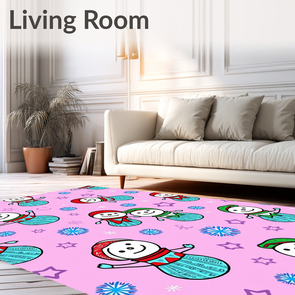 Pink Snowman And Snowflake Winter Wonder Rug