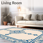 Navy Blue Central Medallion Tile Art Rug