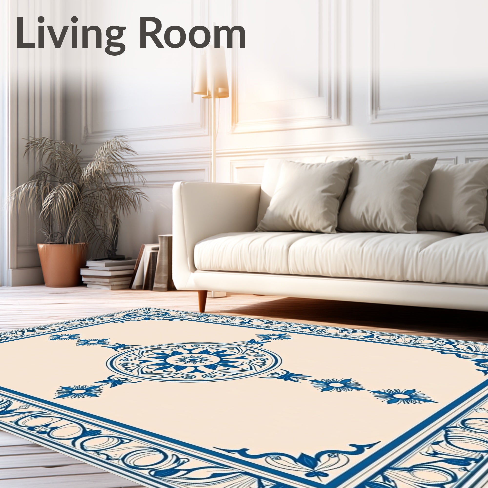 Navy Blue Central Medallion Tile Art Rug