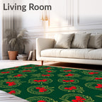 Emerald Green Red Berry Wreath Rug