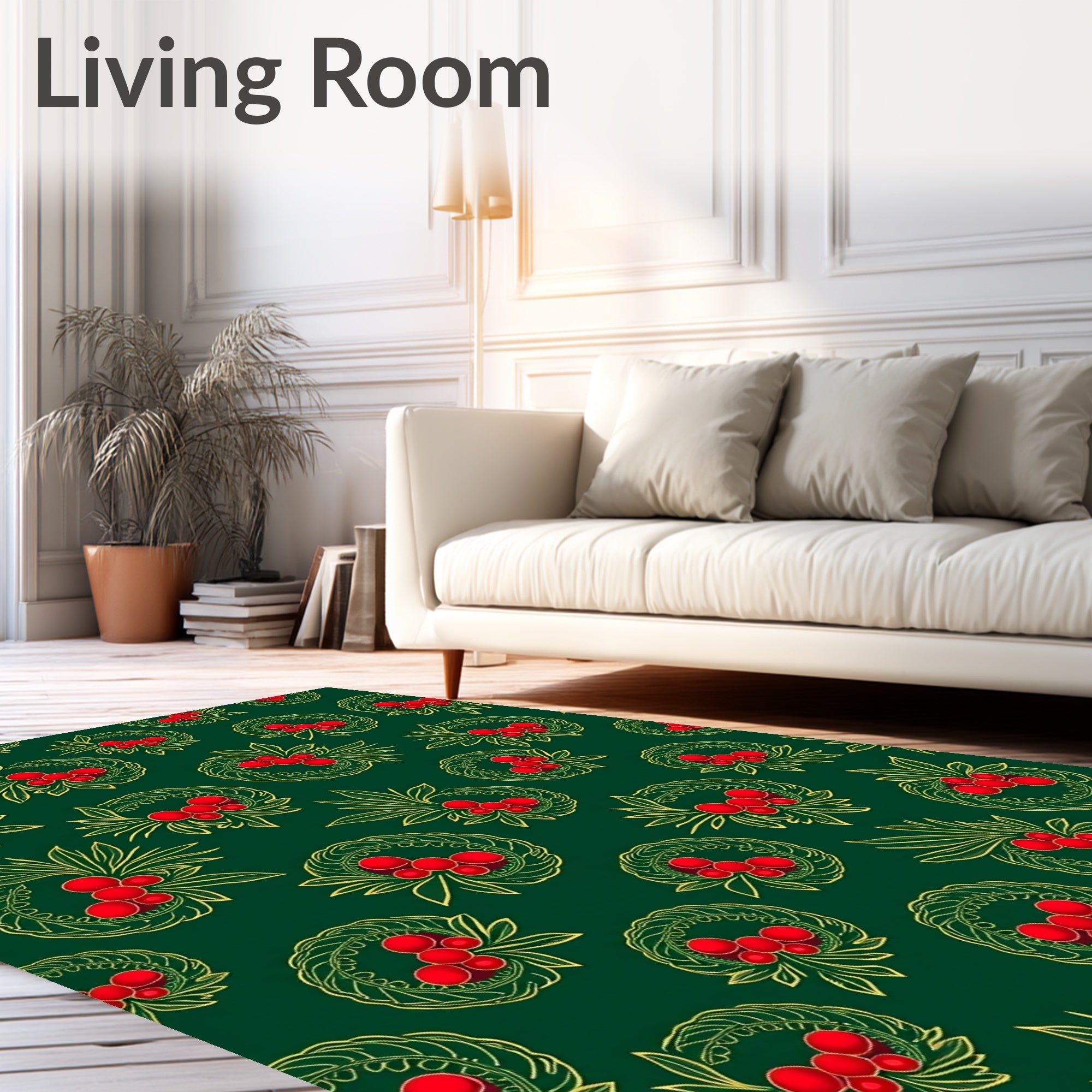 Emerald Green Red Berry Wreath Rug