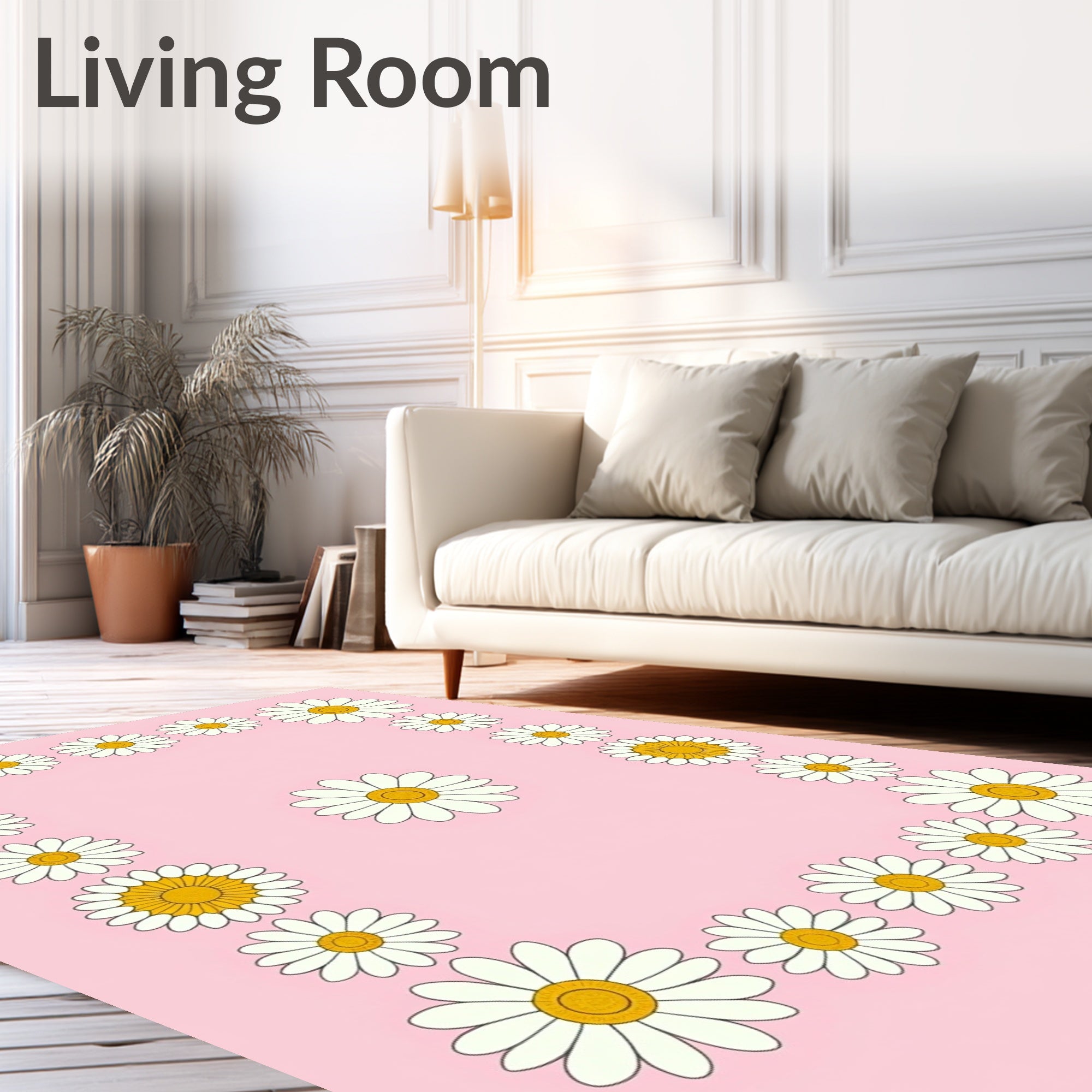 Vintage Pink Daisy Border Rug