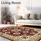 Crimson Cream Floral Border Rug