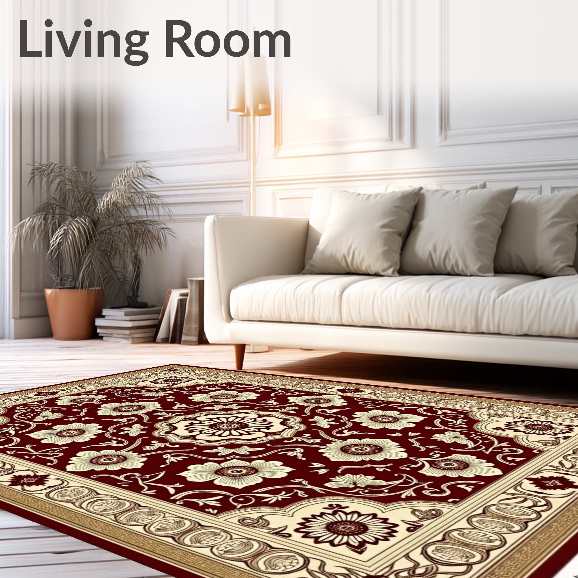 Crimson Cream Floral Border Rug