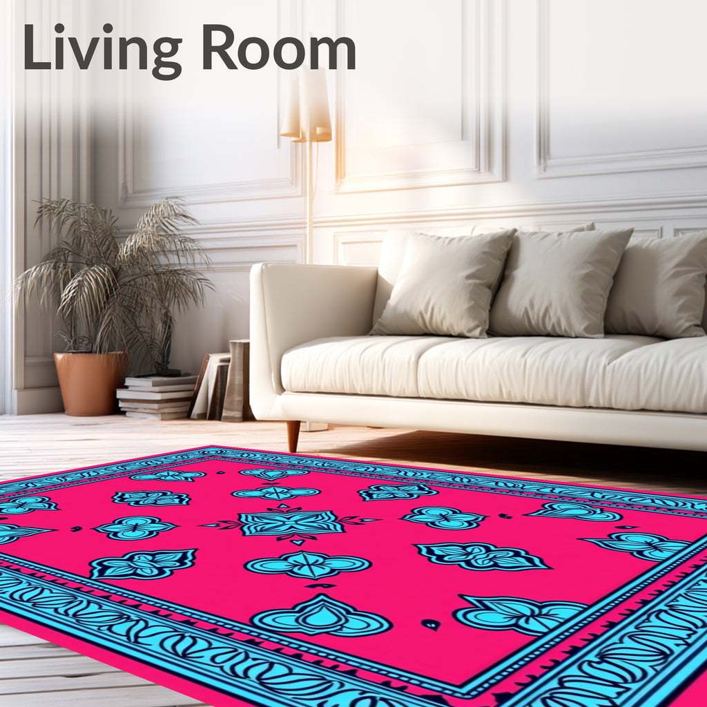 Bold Blue Bloom Surrounded by Coral Rug